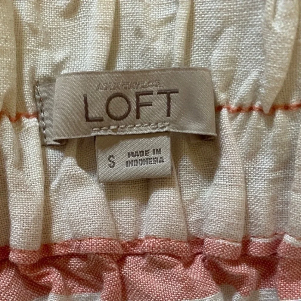 LOFT Womens Linen Blend Striped Mini Skirt Multi Color Elastic Waist Size S